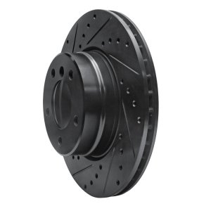 BMW 525i Brake Rotor (1) - Front Left - R1 Concepts - Drilled & Slotted - Black - `04-`10